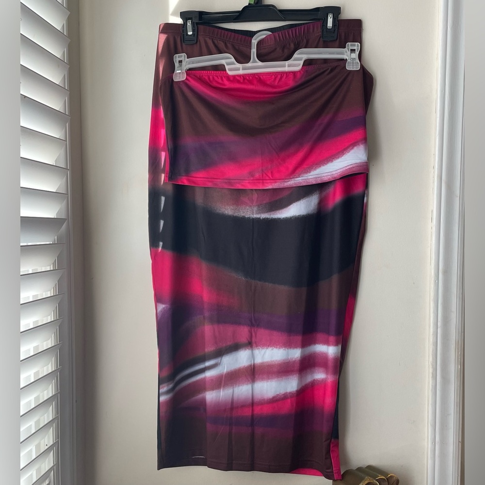 Colorful Crop Tube Top & Pencil Skirt Set